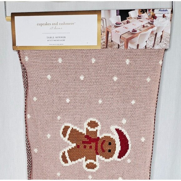 Cupcakes & Cashmere Pink Knit Gingerbread Man Polka Dot Table Runner 16" X 72" - Picture 3 of 5